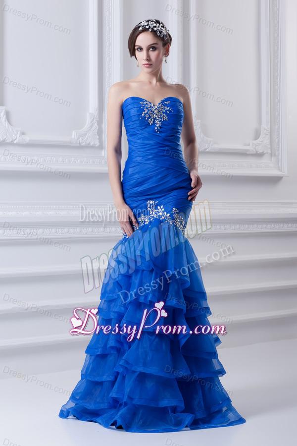 Mermaid Sweetheart Organza Prom Dress with Beading and Ruffled Layers