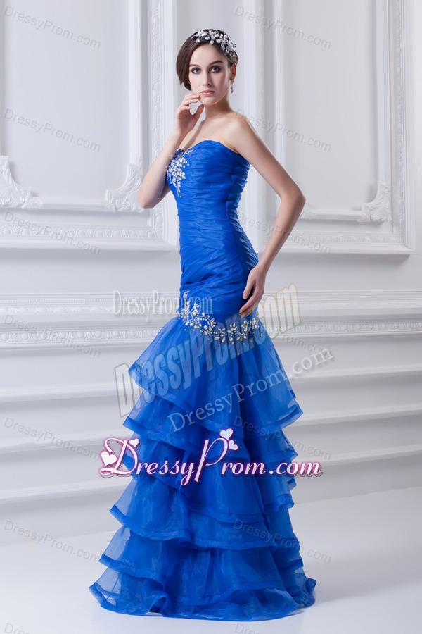 Mermaid Sweetheart Organza Prom Dress with Beading and Ruffled Layers