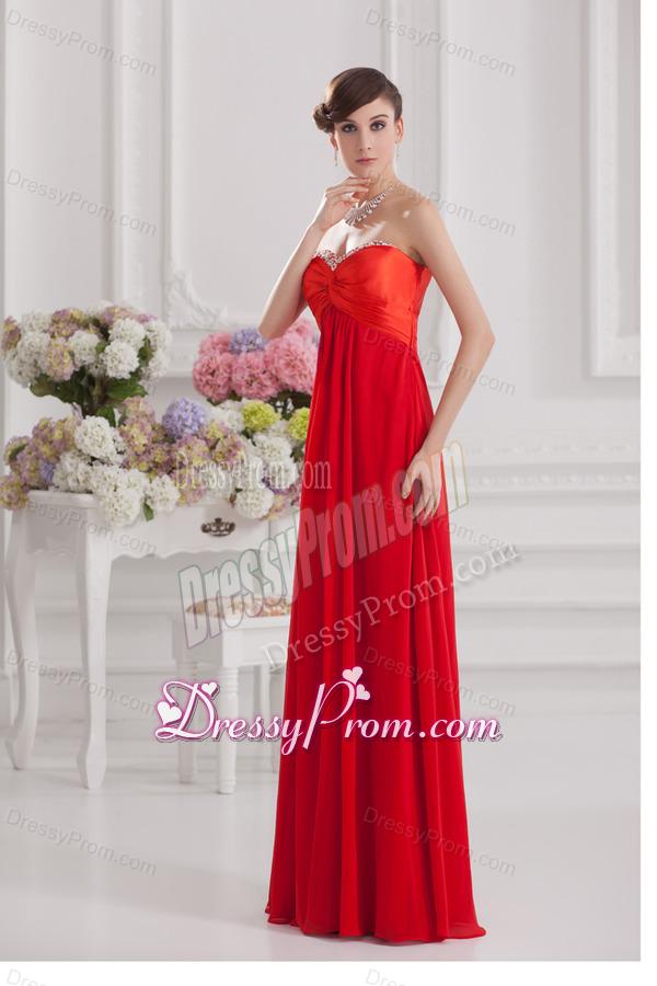 Red Empire Chiffon Beaded Decorate Prom Dress with Sweetheart