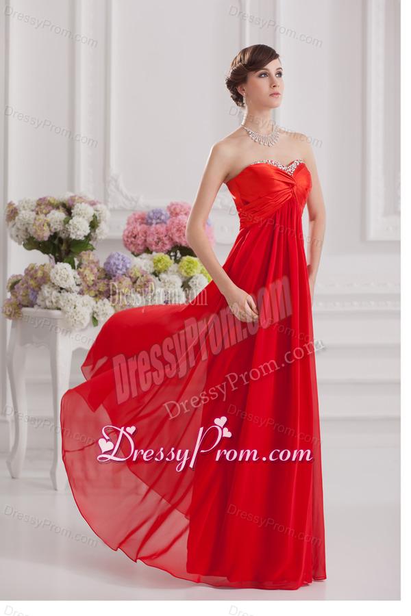 Red Empire Chiffon Beaded Decorate Prom Dress with Sweetheart