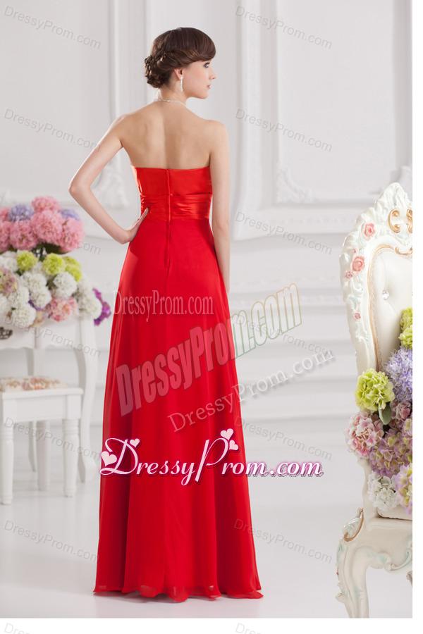 Red Empire Chiffon Beaded Decorate Prom Dress with Sweetheart