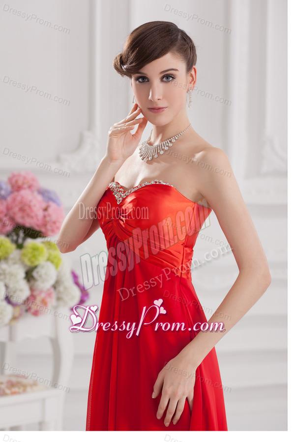 Red Empire Chiffon Beaded Decorate Prom Dress with Sweetheart