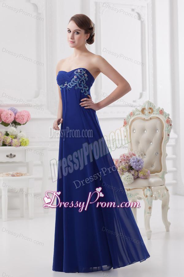 Sweetheart Dark Blue Appliques Floor-length Prom Dress