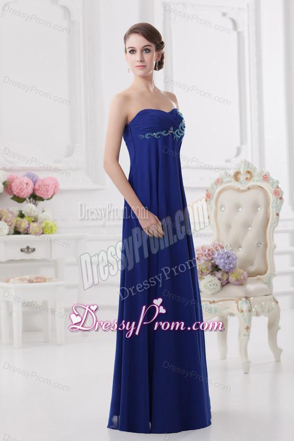 Sweetheart Dark Blue Appliques Floor-length Prom Dress