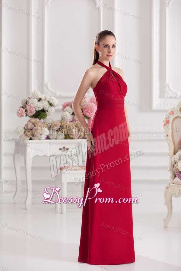 A-line Halter Top Floor-length Ruching Satin Prom Dress