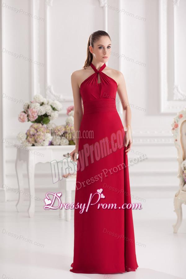 A-line Halter Top Floor-length Ruching Satin Prom Dress