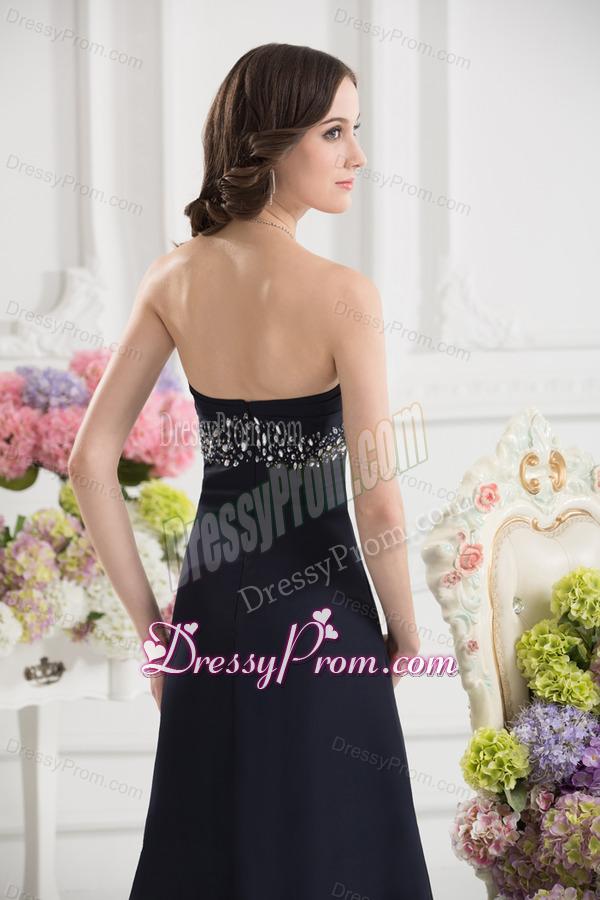A-line Sweetheart Chiffon Beading Ruching Black Prom Dress