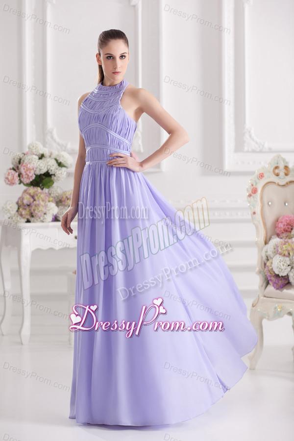 Empire Halter Top Floor-length Ruching Lavender Prom Dress