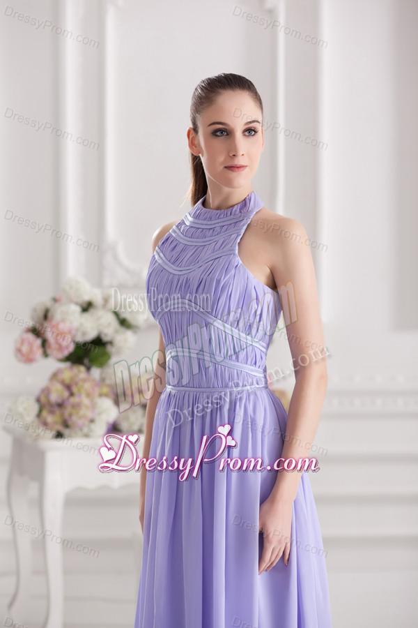 Empire Halter Top Floor-length Ruching Lavender Prom Dress