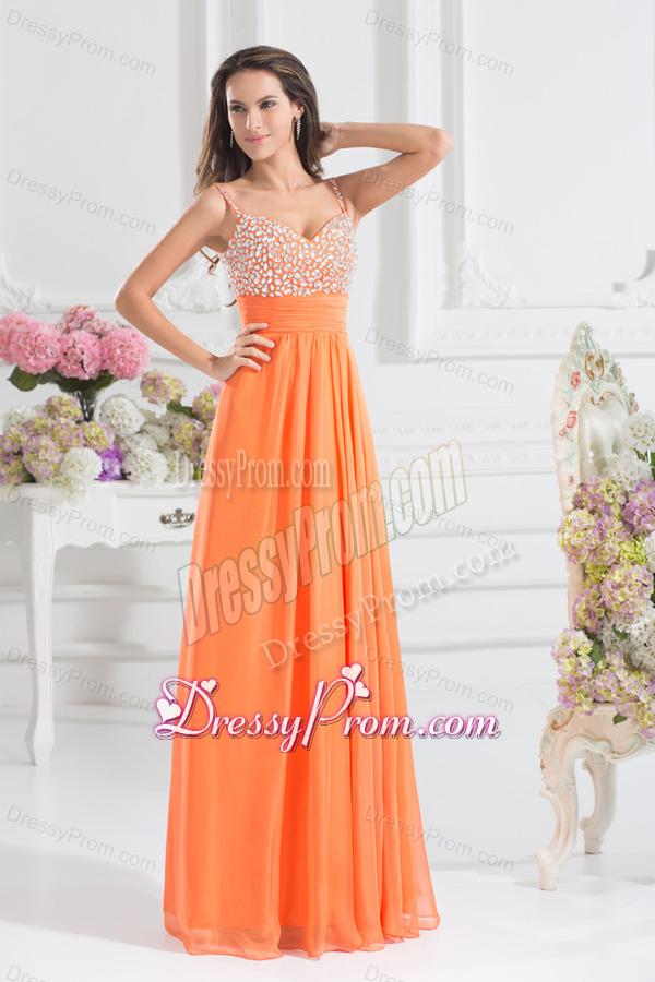 Empire Sweetheart Floor-length Beading Orange Prom Dress
