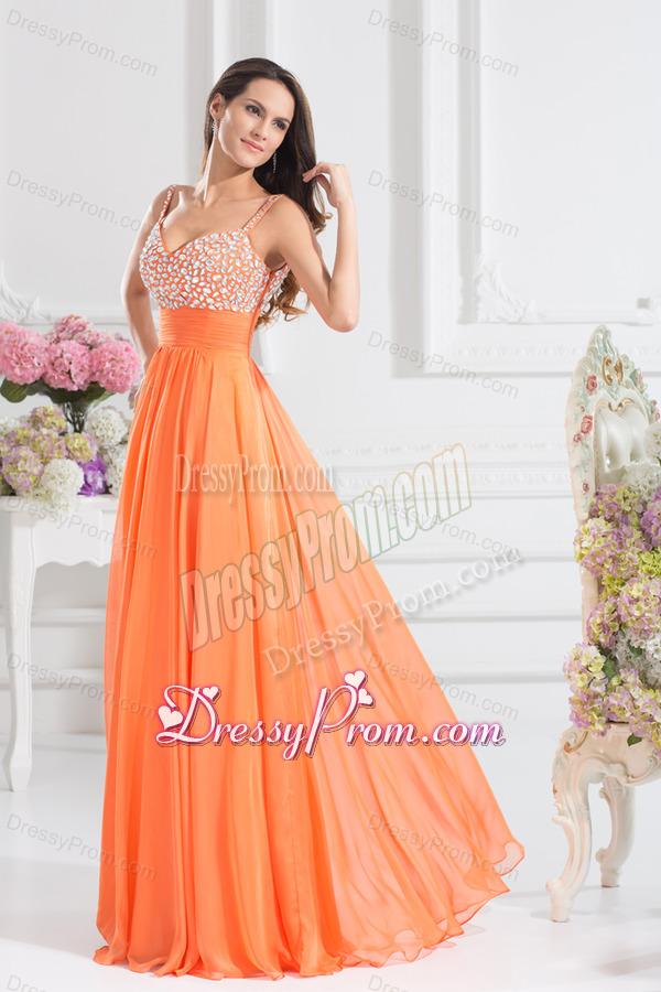 Empire Sweetheart Floor-length Beading Orange Prom Dress