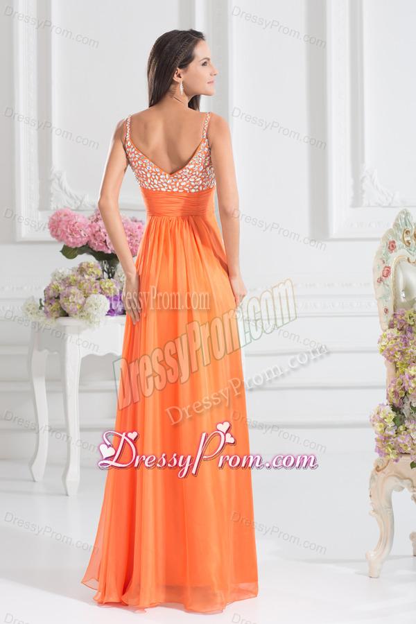 Empire Sweetheart Floor-length Beading Orange Prom Dress