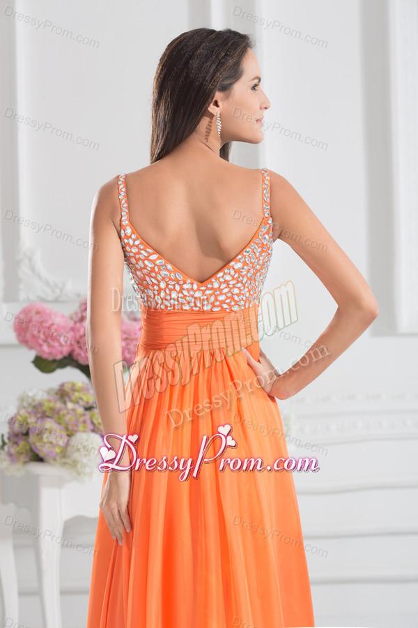 Empire Sweetheart Floor-length Beading Orange Prom Dress