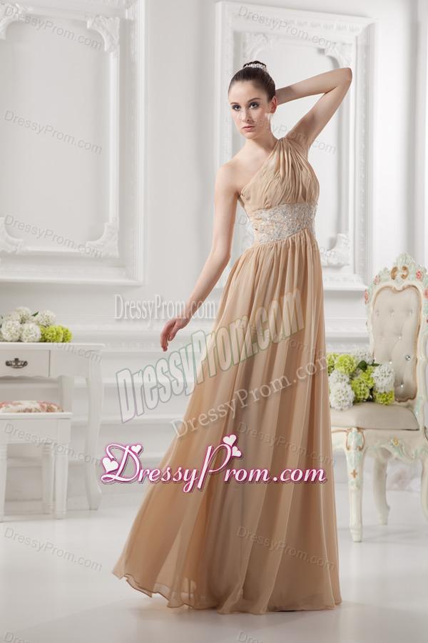 One Shoulder Ruching and Appliques Chiffon Prom Dress