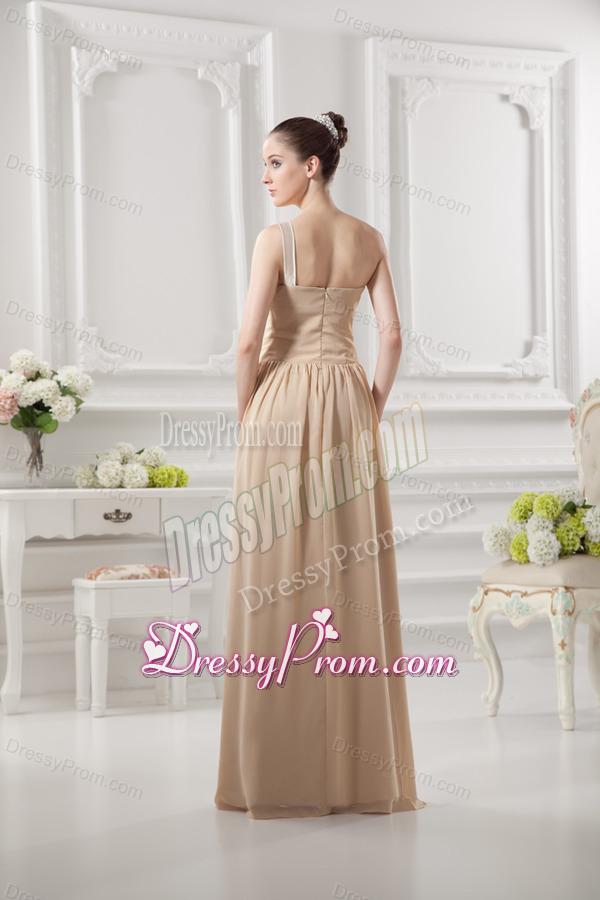 One Shoulder Ruching and Appliques Chiffon Prom Dress