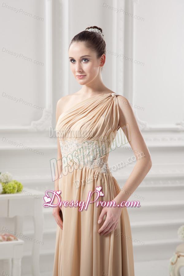 One Shoulder Ruching and Appliques Chiffon Prom Dress