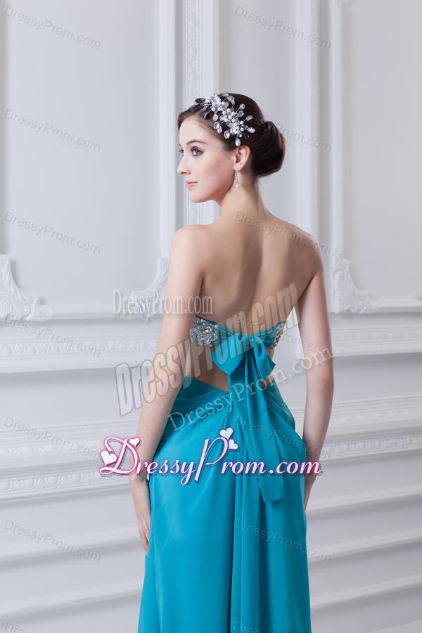 Sweetheart Deep Sky Blue Chiffon Prom Dress with Beading