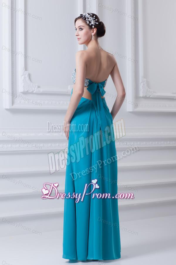 Sweetheart Deep Sky Blue Chiffon Prom Dress with Beading