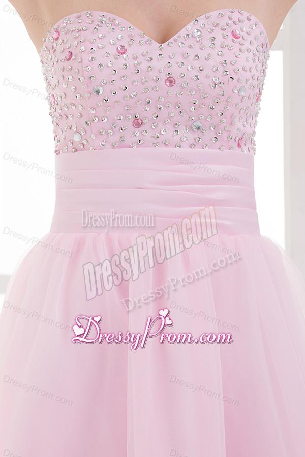 Baby Pink A-line Sweetheart Prom Dress with Beading and Ruching