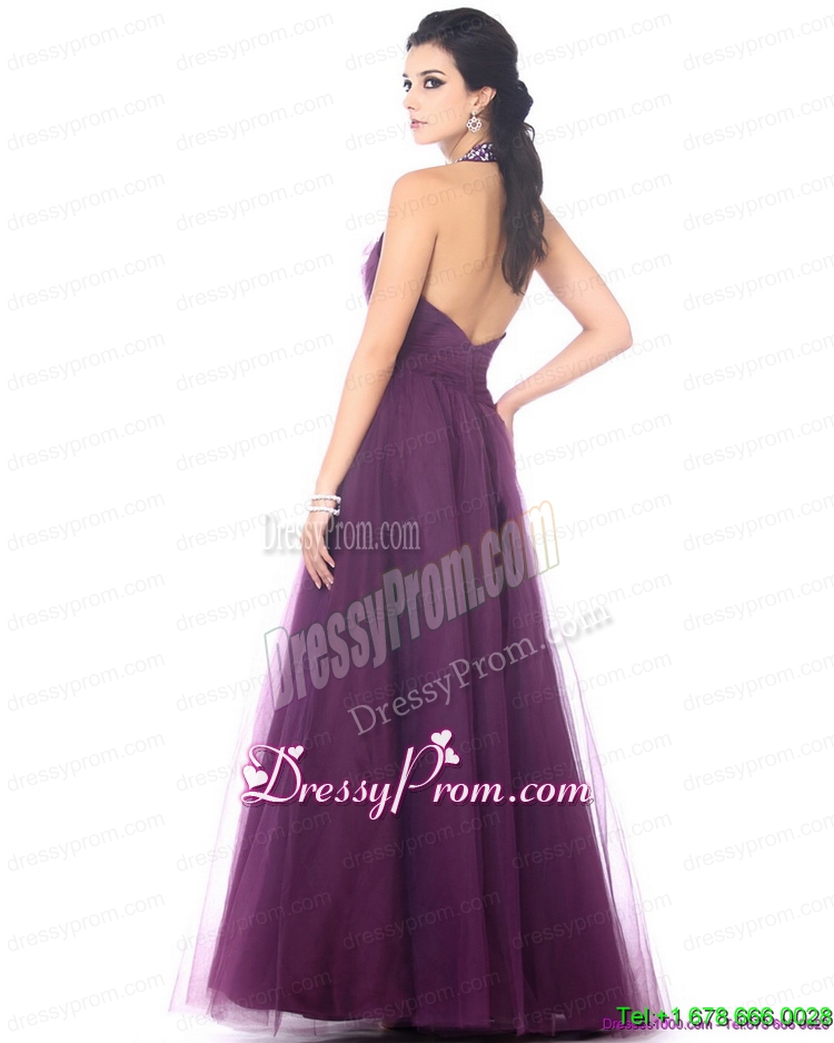 Simple Gorgeous 2015 Halter Top Prom Dress with Ruching and Beading