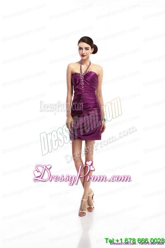 Vintage 2015 Halter Top Short Dama Dresses with Ruching and Beading