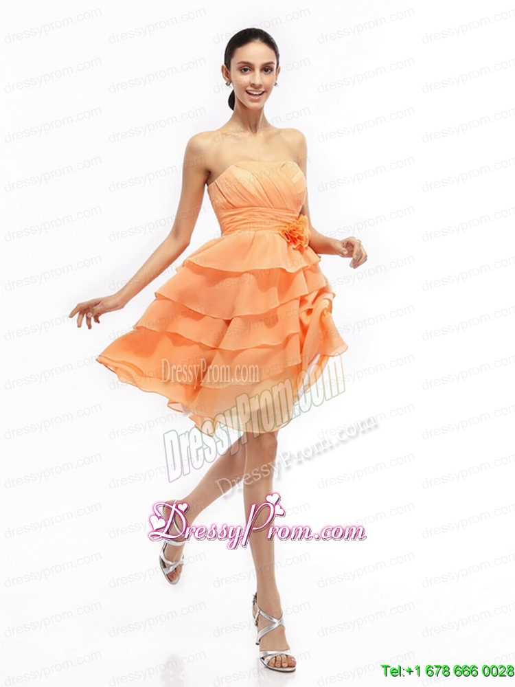 Vintage 2015 Strapless Short Prom Dresses with Ruching and Hand Made Flower