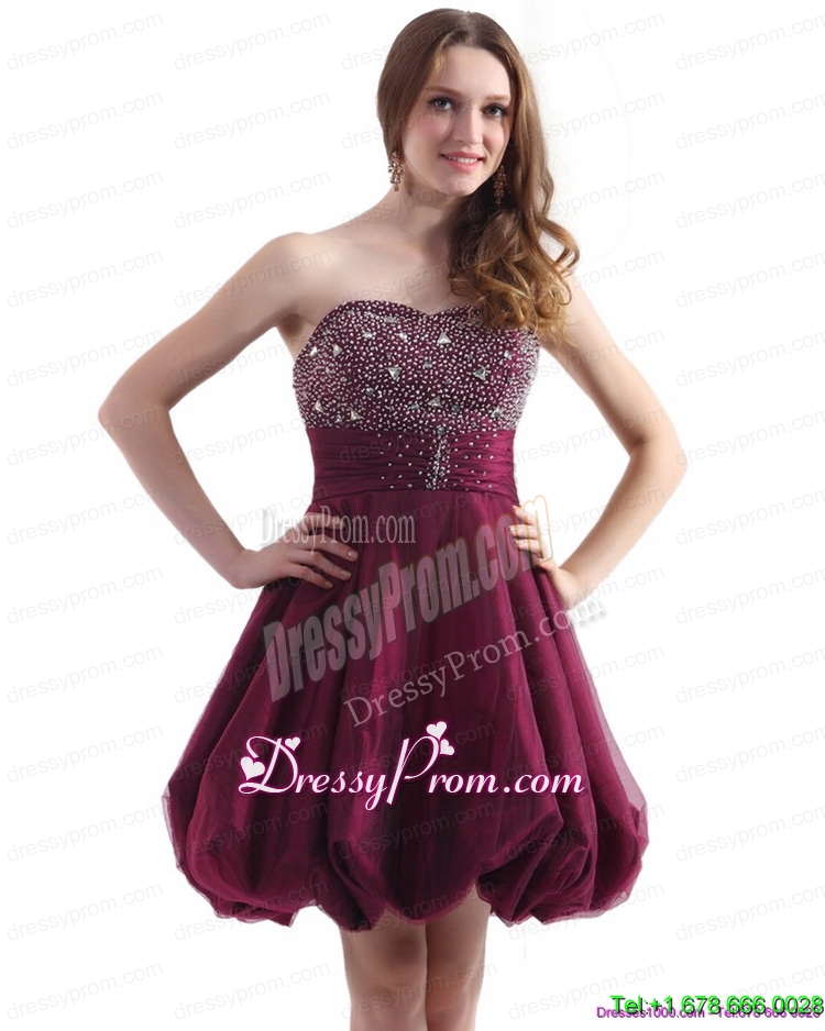 Vintage Wine Red Strapless Short Prom Dresses with Beading
