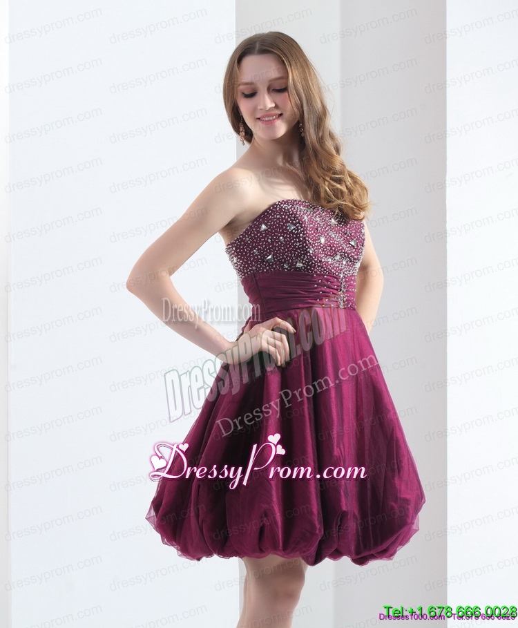 Vintage Wine Red Strapless Short Prom Dresses with Beading