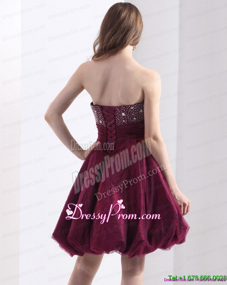 Vintage Wine Red Strapless Short Prom Dresses with Beading
