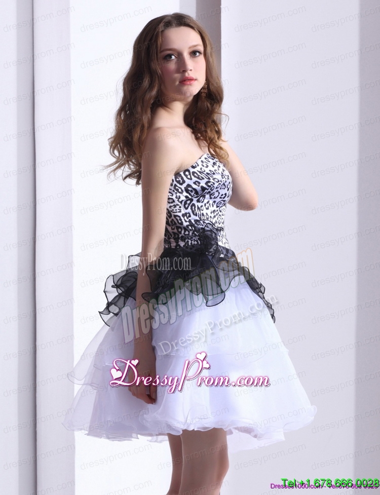 Vintage Zebra Printed Sweetheart White Prom Dresses with Ruffled Layers