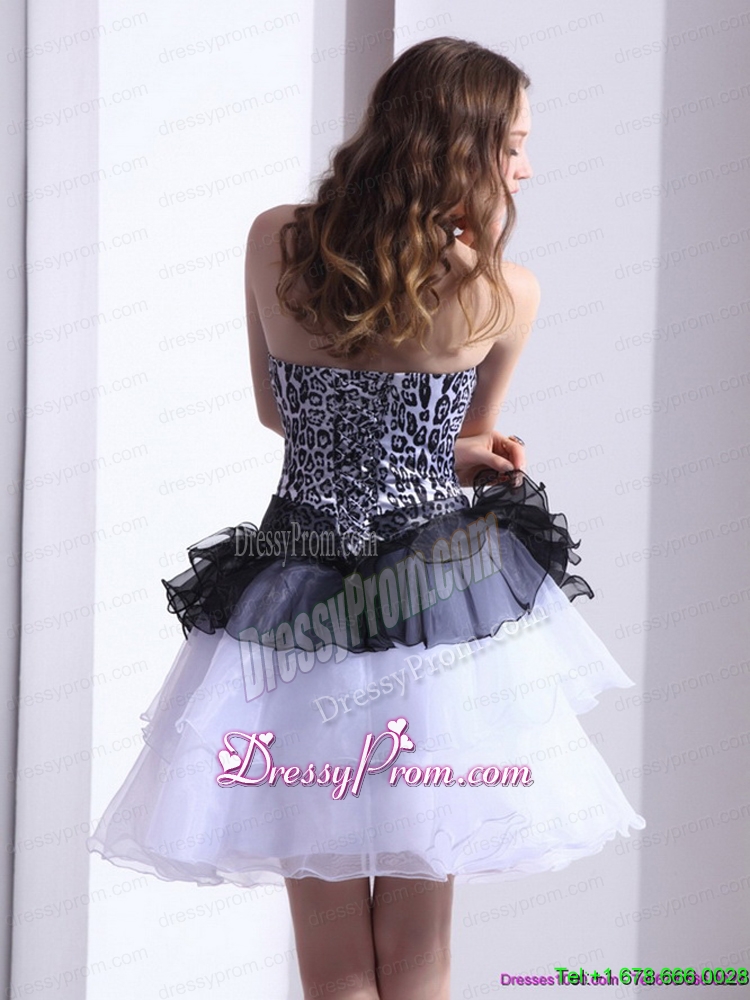 Vintage Zebra Printed Sweetheart White Prom Dresses with Ruffled Layers
