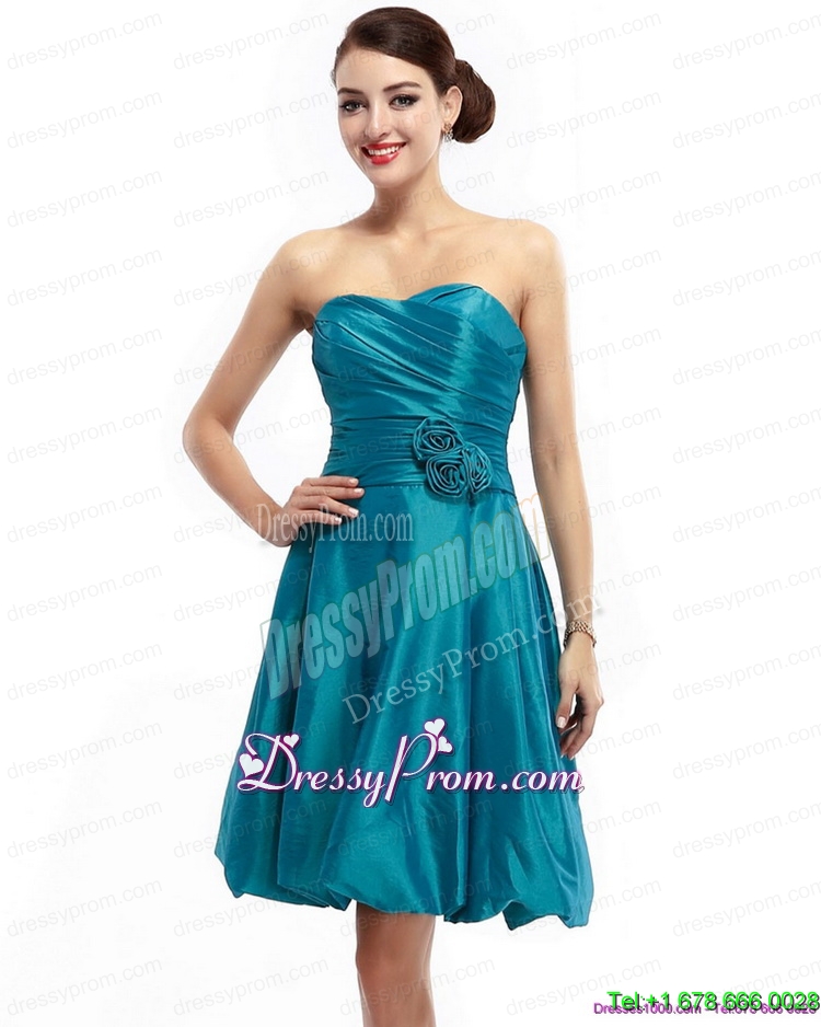 Unique Ruching Sweetheart Prom Dresses with Hand Made Flowers