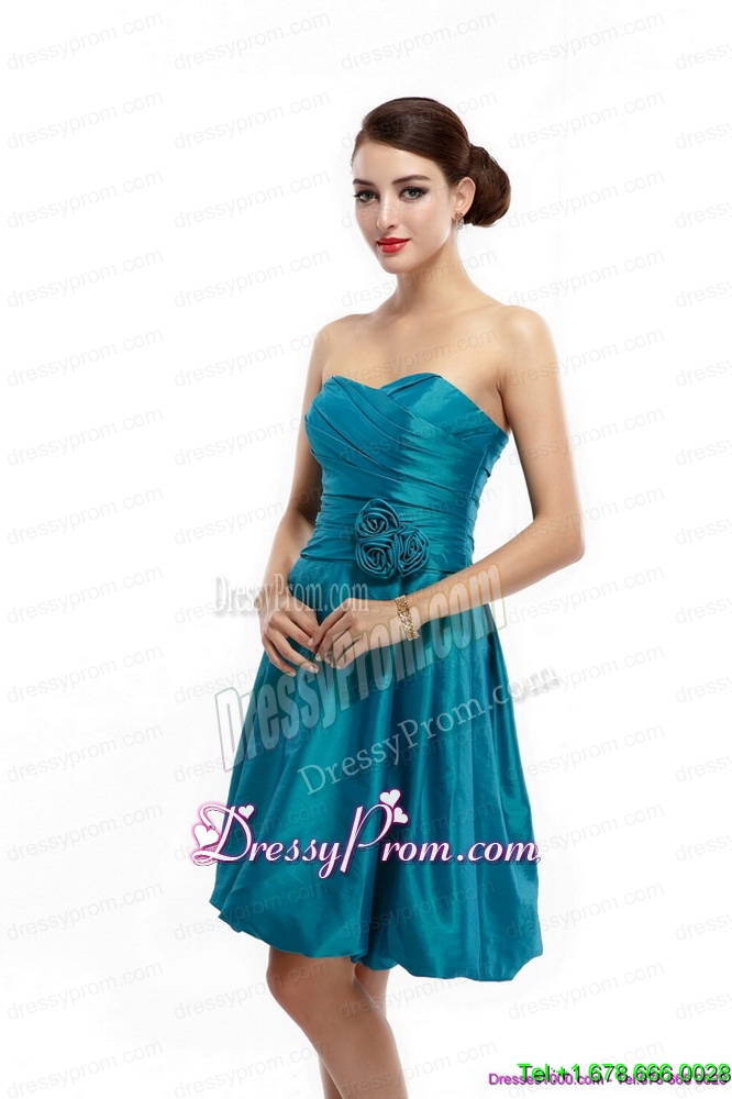 Unique Ruching Sweetheart Prom Dresses with Hand Made Flowers