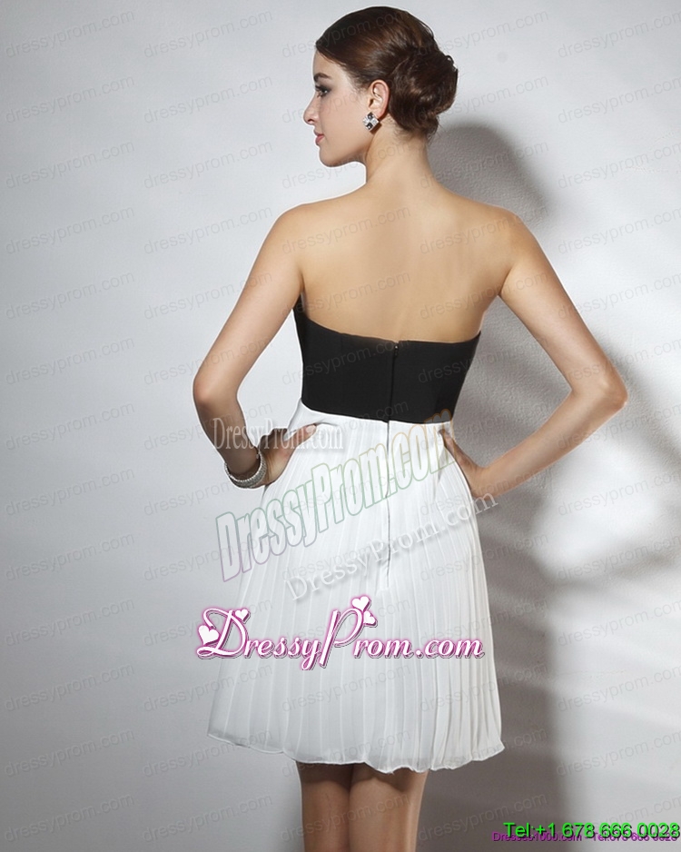 Unique Strapless Ruching and Hand Made Flower Prom Dresses in White and Black