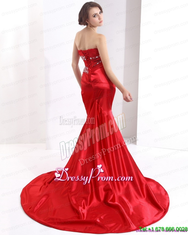 2015 Unique Popular Ruching and Beading Prom Dress with Brush Train