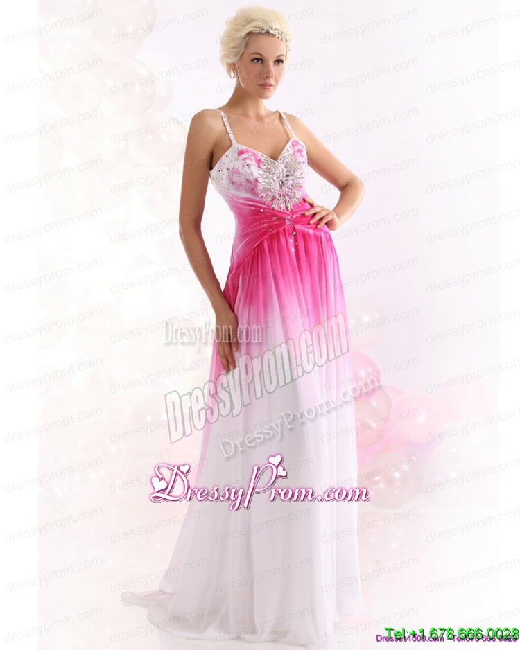 2015 Unique Romantic Spaghetti Straps Brush Train Prom Dress with Paillettes