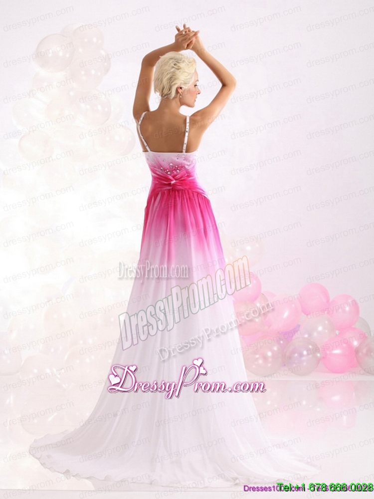 2015 Unique Romantic Spaghetti Straps Brush Train Prom Dress with Paillettes