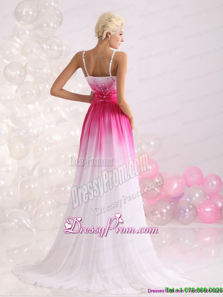 2015 Unique Romantic Spaghetti Straps Brush Train Prom Dress with Paillettes