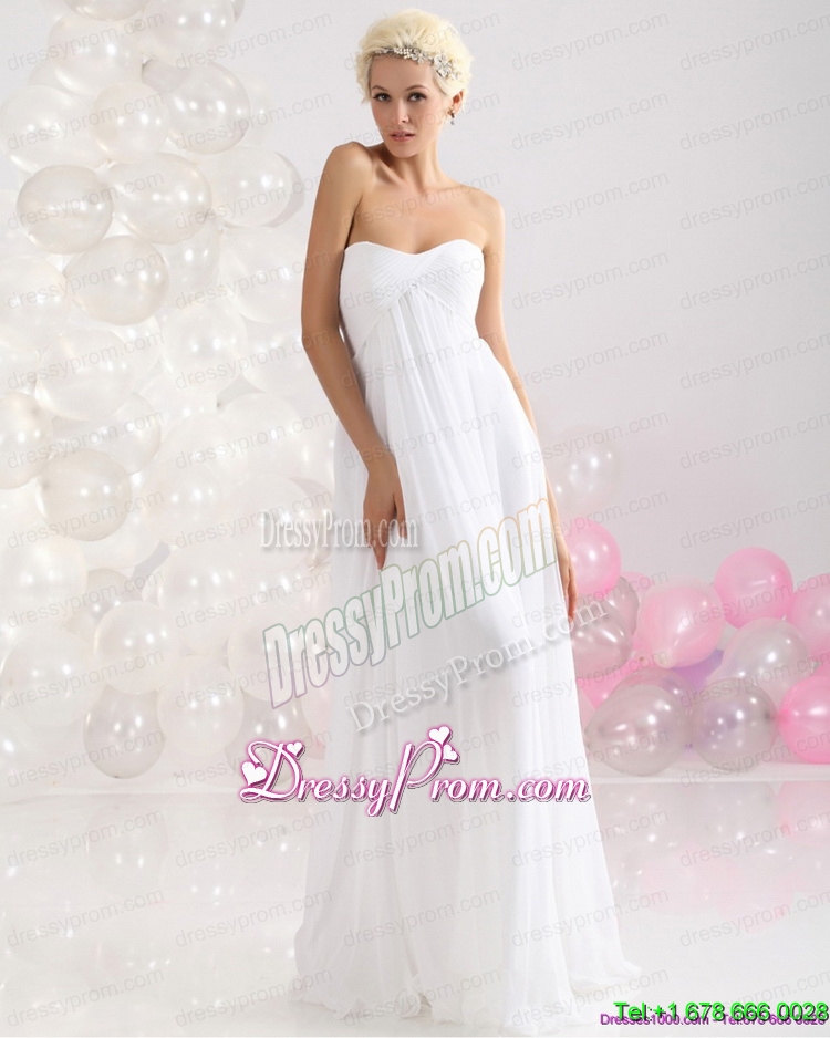 Unique 2015 Sophisticated Ruching Floor Length Prom Dress in White