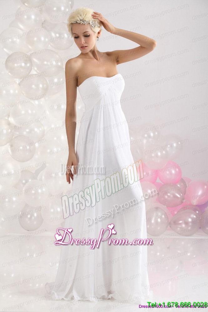 Unique 2015 Sophisticated Ruching Floor Length Prom Dress in White