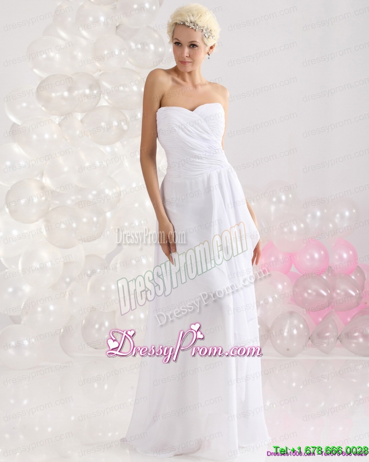 Unique 2015 Sophisticated Ruching Floor Length Prom Dress in White