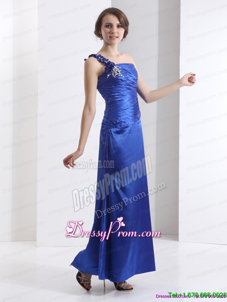 Unique New Style One Shoulder 2015 Prom Dress with Ruching and Beading