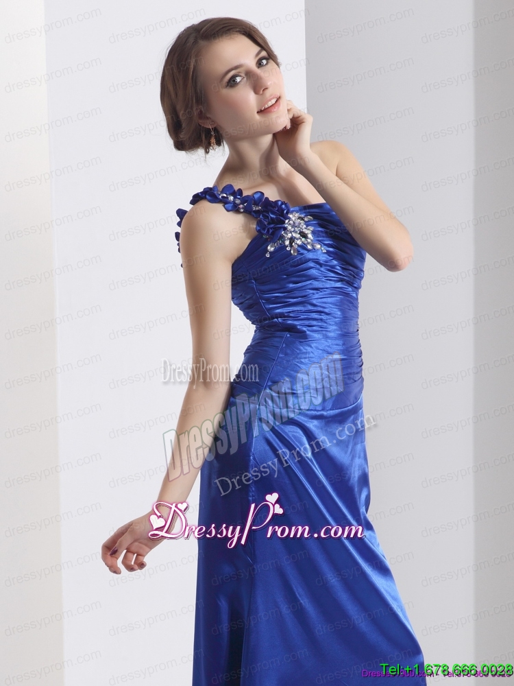 Unique New Style One Shoulder 2015 Prom Dress with Ruching and Beading
