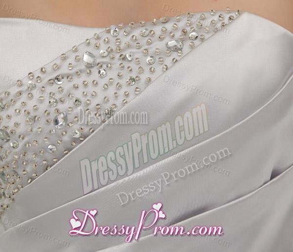 A-line Strapless Sashes and Beadings Silver Prom Dress