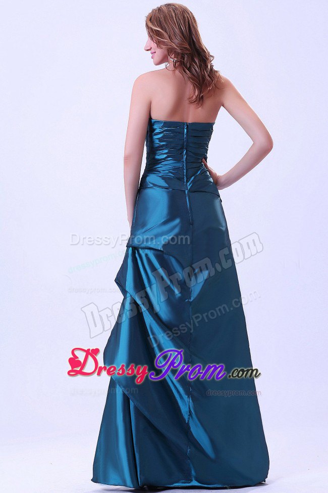 Teal Sweetheart Taffeta Prom Dress with Ruches and Pick-ups