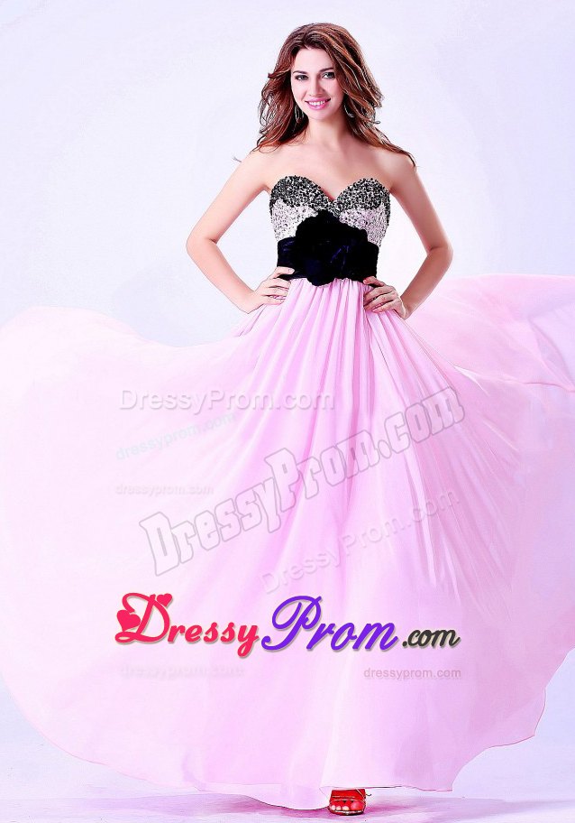 Fabulous Flowers Beaded Long Pink and Black Prom Dresses