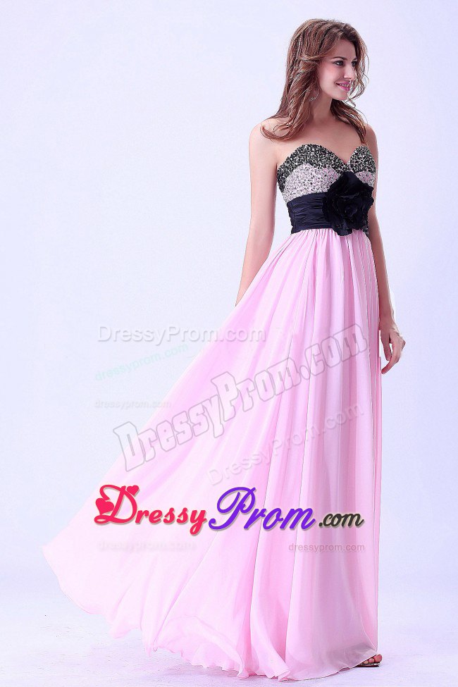 Fabulous Flowers Beaded Long Pink and Black Prom Dresses