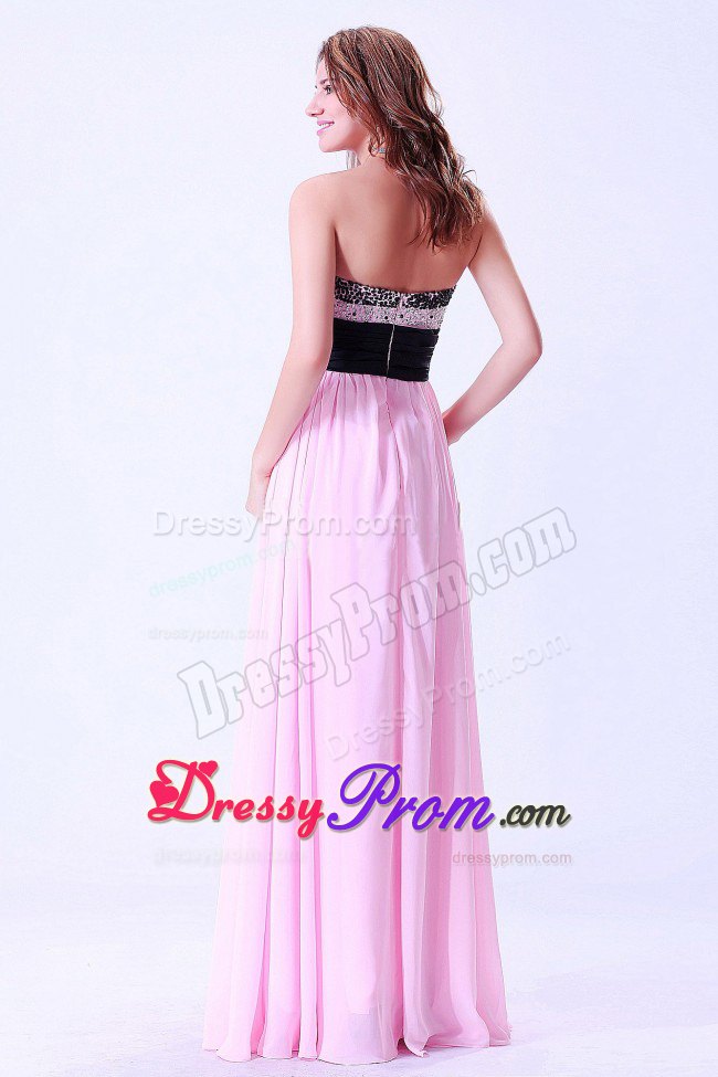Fabulous Flowers Beaded Long Pink and Black Prom Dresses