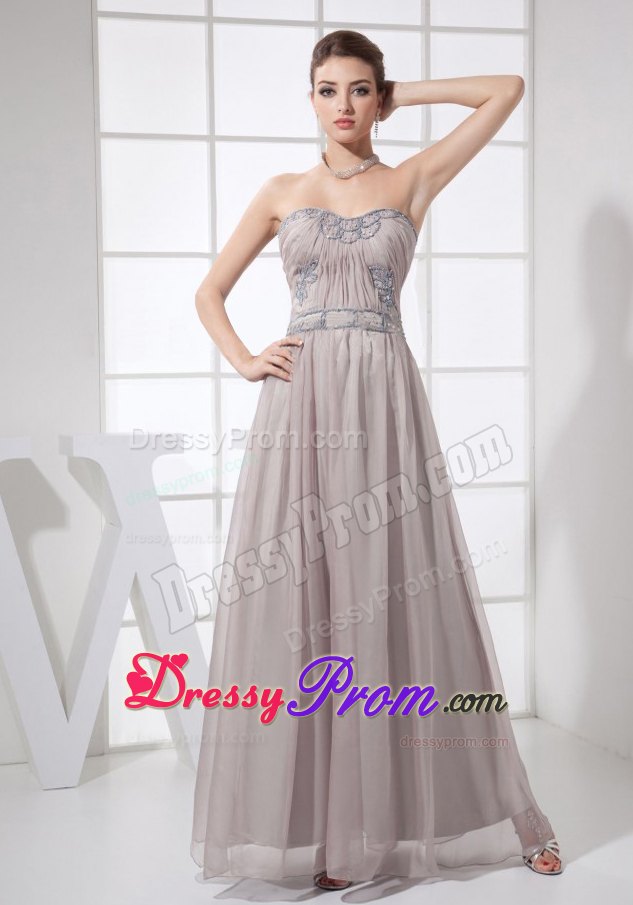 Chiffon Grey Beaded Ankle-length Prom formal Dress in Style