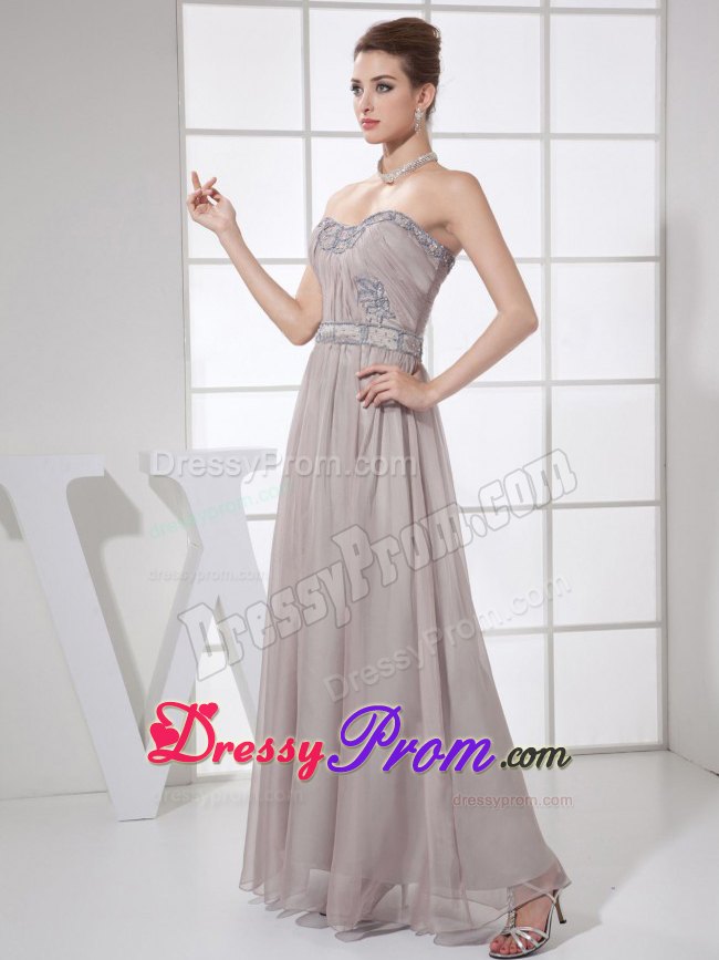 Chiffon Grey Beaded Ankle-length Prom formal Dress in Style